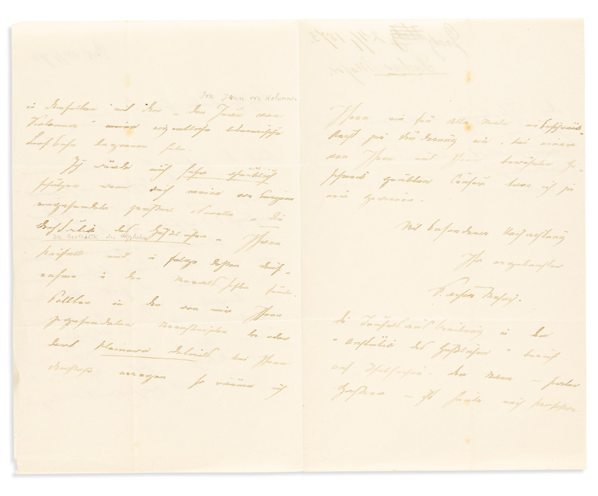 SACHER-MASOCH, LEOPOLD VON. Autograph Letter Signed, to an unnamed editor of Westermanns Illustrated German Monthly (Dear Sir), in G